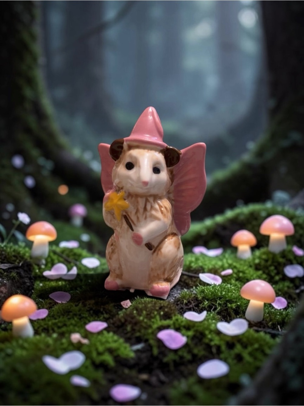 Hand-Painted Pink Fairy Hamster Ceramic Figurine
